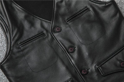 Black top grain cowhide leather riding vest