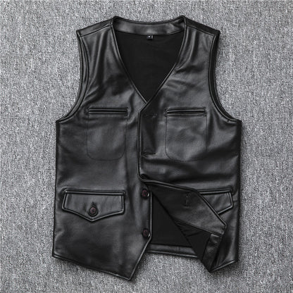 Men’s Genuine Leather Vest Waistcoat Slim Japanese Style
