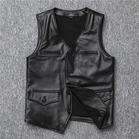 Men’s Genuine Leather Vest Waistcoat Slim Japanese Style
