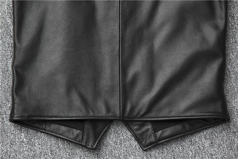 Black top grain cowhide leather riding vest
