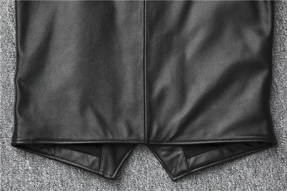 Black top grain cowhide leather riding vest