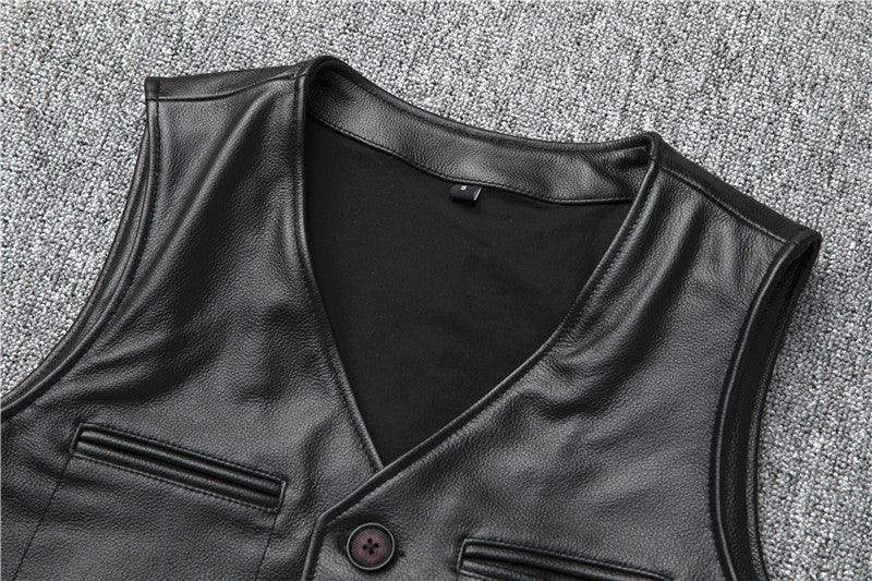 Black top grain cowhide leather riding vest