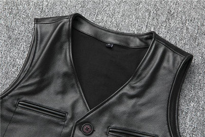 Black top grain cowhide leather riding vest