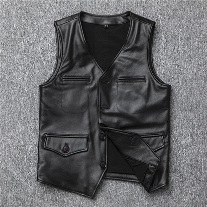 Black top grain cowhide leather riding vest
