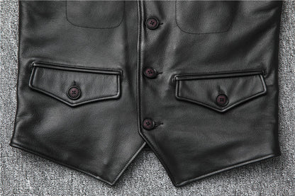 Men’s Genuine Leather Vest Waistcoat Slim Japanese Style