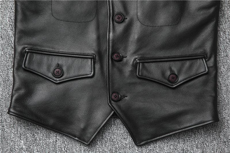 Black top grain cowhide leather riding vest