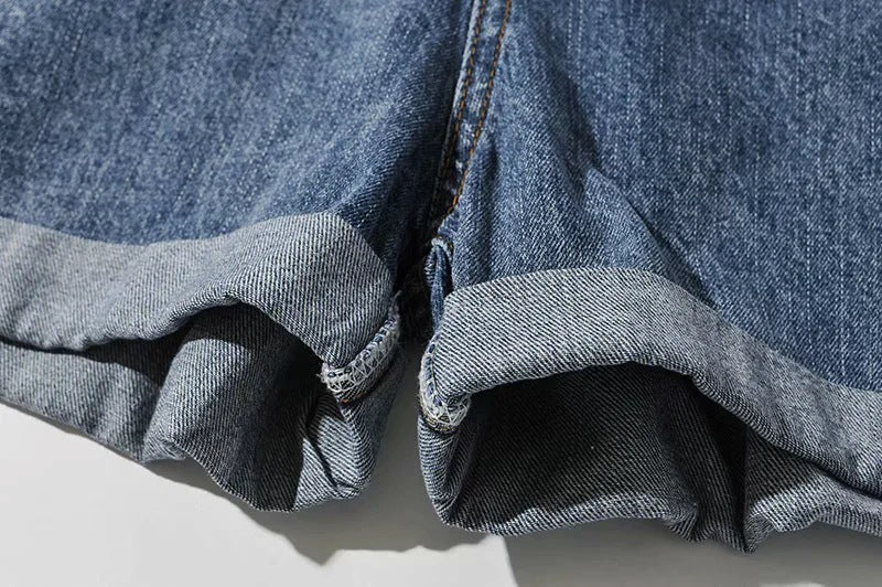 Roll Up Hem Denim Overall Romper Without Tank Top