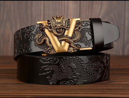 Men Dragon Buckle Cowhide Leather Belt