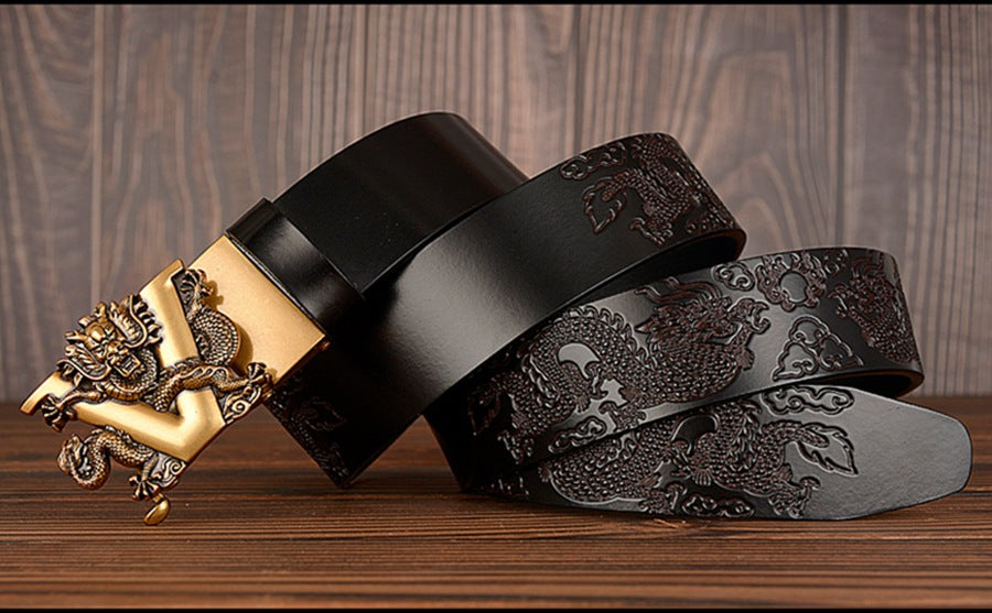 Men Dragon Buckle Cowhide Leather Belt