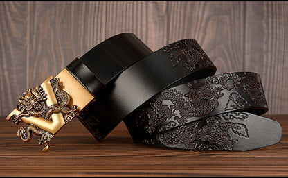 Men Dragon Buckle Cowhide Leather Belt