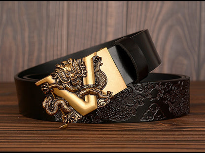 Men Dragon Buckle Cowhide Leather Belt