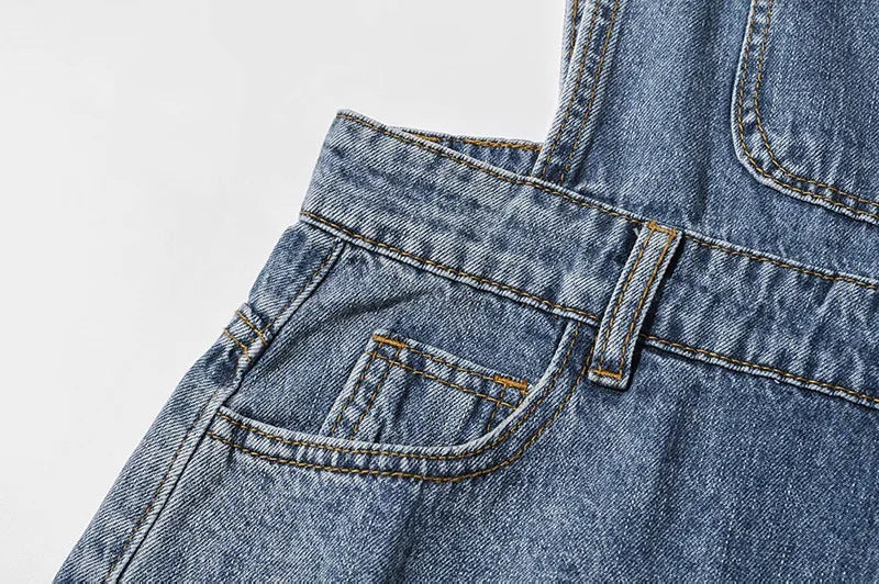 Roll Up Hem Denim Overall Romper Without Tank Top