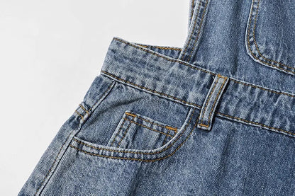 Roll Up Hem Denim Overall Romper Without Tank Top