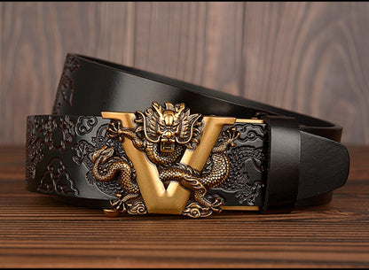 Men Dragon Buckle Cowhide Leather Belt