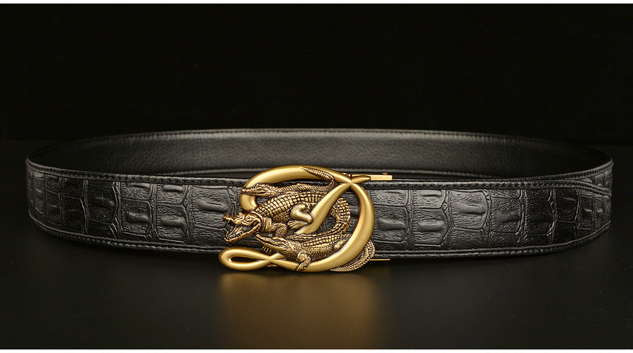 Men’s Leather Belt with Intertwined Crocodile Buckle
