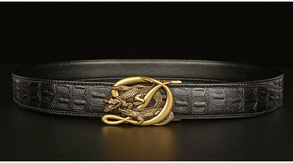 Men’s Leather Belt with Intertwined Crocodile Buckle