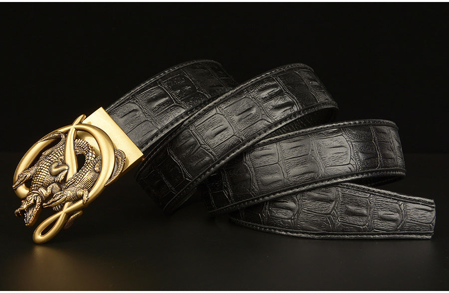 Men’s Leather Belt with Intertwined Crocodile Buckle