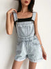 Roll Up Hem Denim Overall Romper Without Tank Top