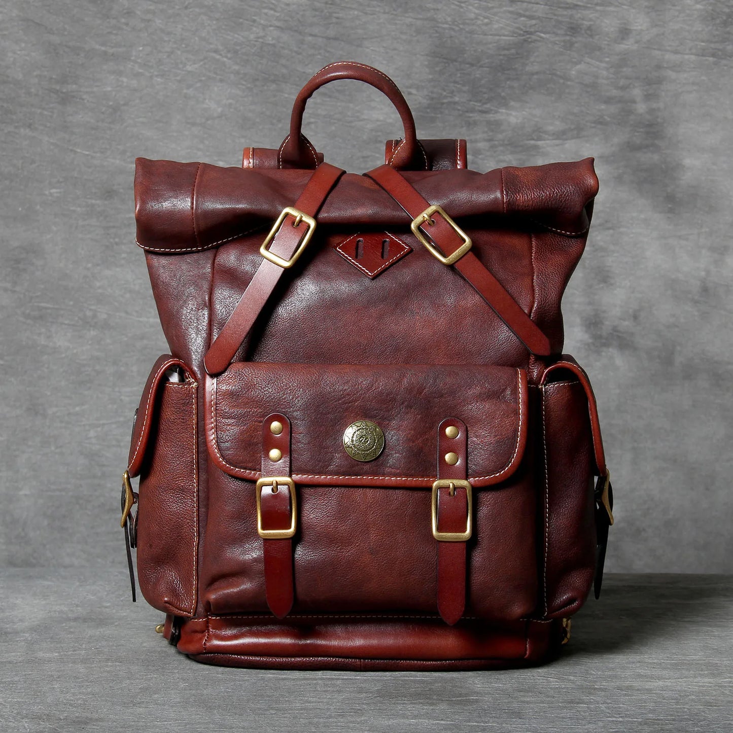 Genuine Leather Backpack Men Women Office Laptop Rucksack