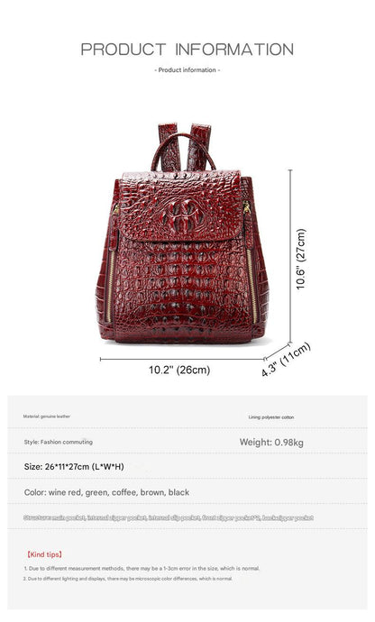 Women’s Designer Genuine Leather Crocodile Pattern Backpack