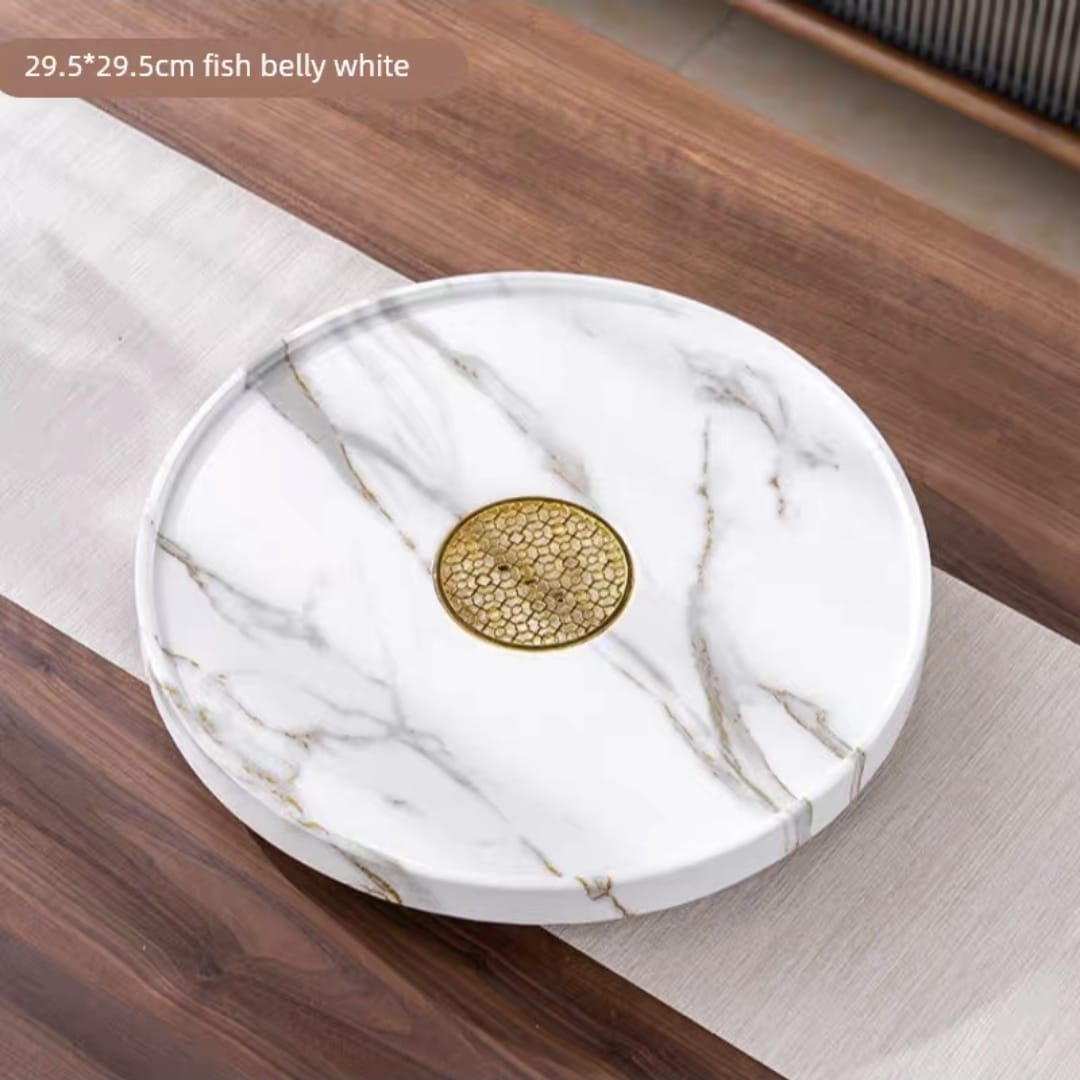 Round Stone Gongfu Tea Tray with Drain