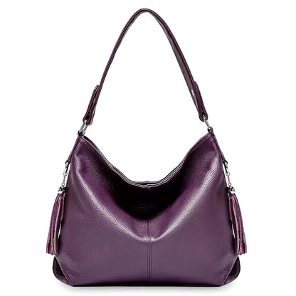 leather shoulder bag women with tassel
