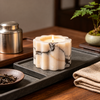 Scalloped Pink Marble Candle Holder with Floral Edges and Black Veining