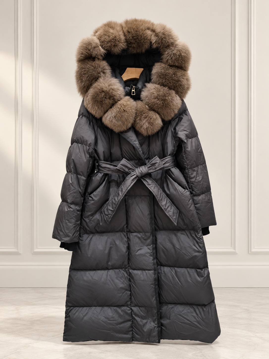 Fur Collar Jacket for Women Long Down Coat with Fox Trim