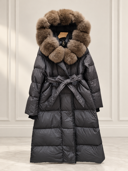 Fur Collar Jacket for Women Long Down Coat with Fox Trim