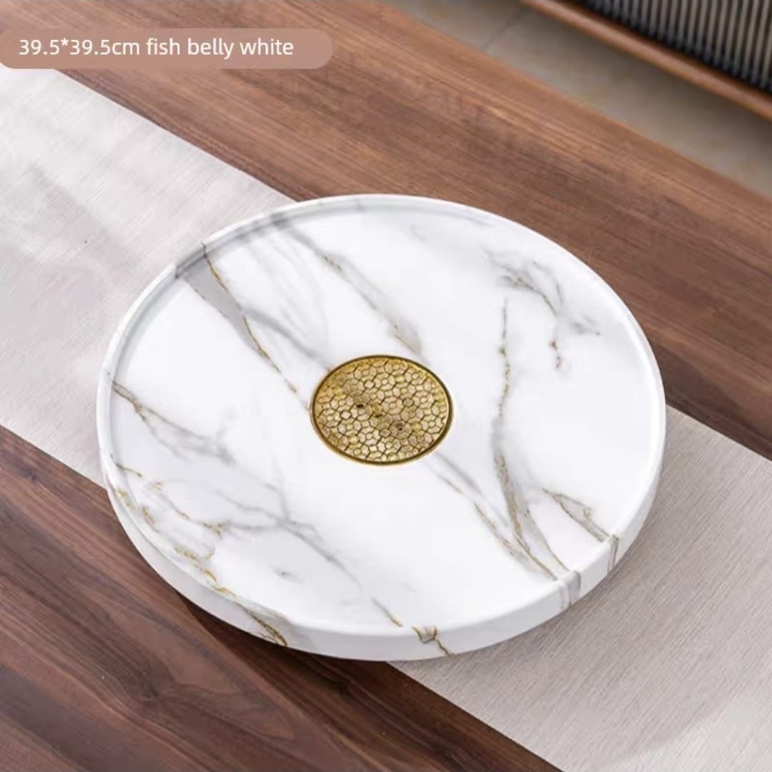 Round Stone Gongfu Tea Tray with Drain