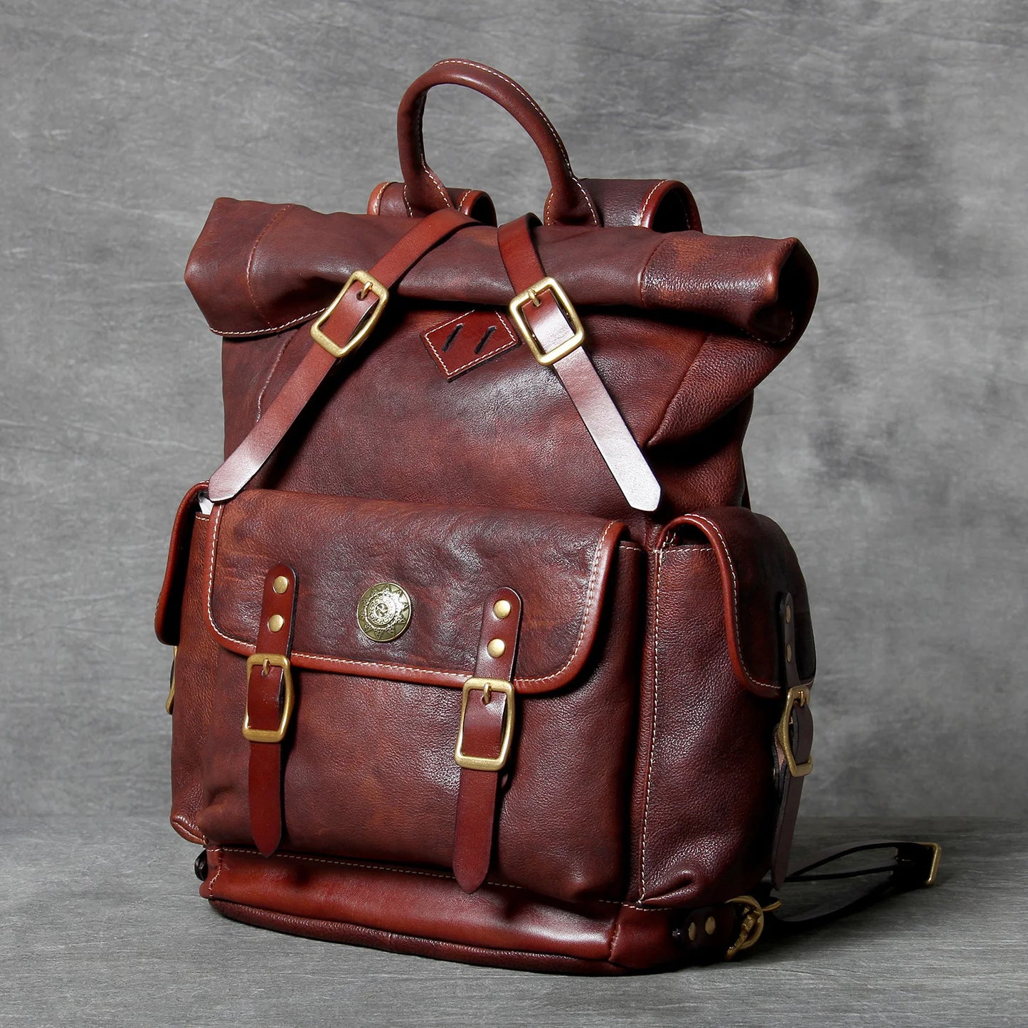 Genuine Leather Backpack Men Women Office Laptop Rucksack