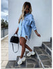 Distressed Oversized Denim Shacket Shirt Dress for Women