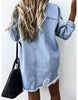 Distressed Oversized Denim Shacket Shirt Dress for Women