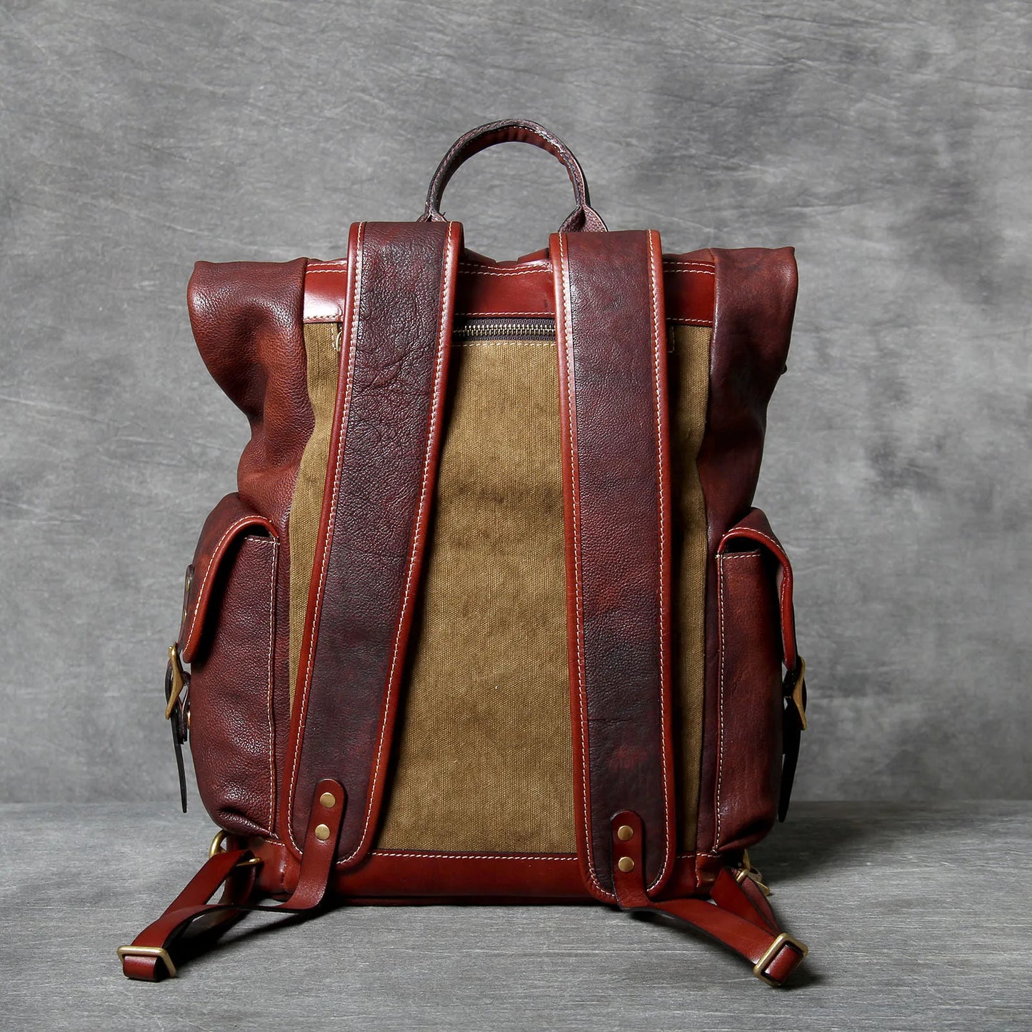 Genuine Leather Backpack Men Women Office Laptop Rucksack