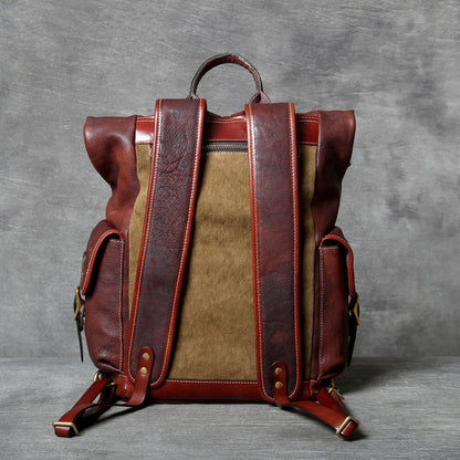 Genuine Leather Backpack Men Women Office Laptop Rucksack