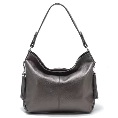 leather shoulder bag women with tassel