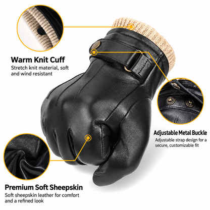 Winter Leather Gloves for Men with Sheepskin and Touchscreen