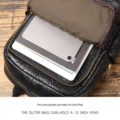 Men’s Black Leather Laptop Backpack with Trolley Sleeve