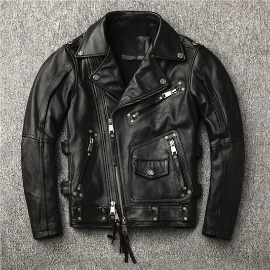 Men’s Slim Fit Top-Grain Cowhide Biker Jacket