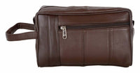 Brown leather travel toiletry bag shaving kit