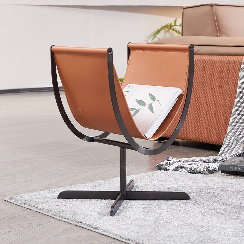 Saddle leather u shaped magazine side table