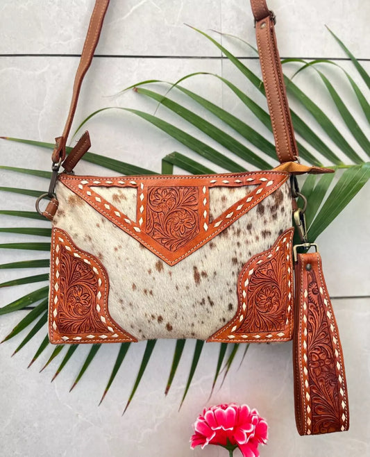 Tooled Leather Cowhide Sling Purse