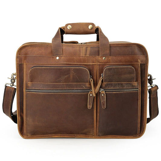 Men Leather Briefcases 17" Laptop Travel Bag
