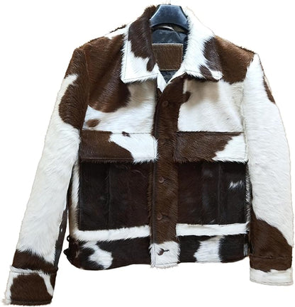 Faded Brown White Cowhide Fur Jacket