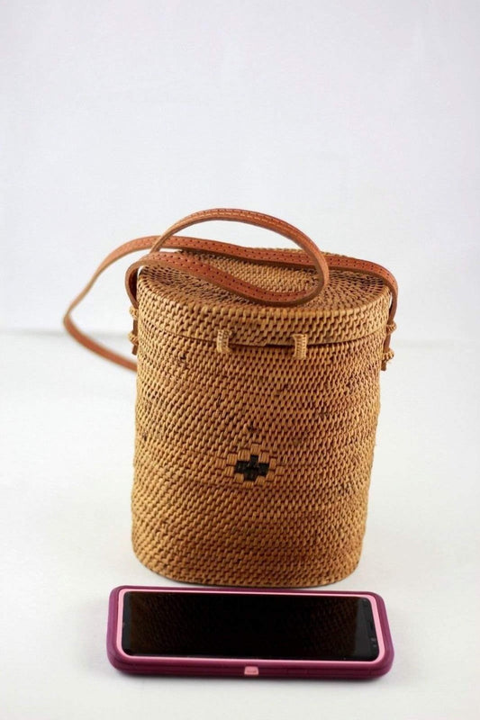 Natural Rattan Sling Bucket Bag