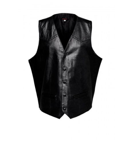 Genuine Leather Vest Coat Black Button