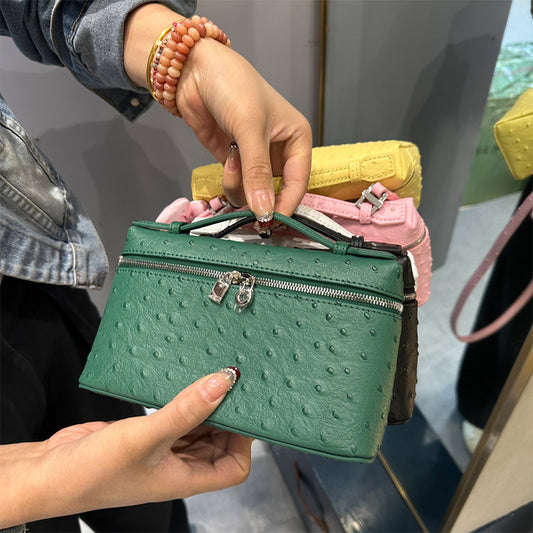 Genuine Leather Small Handbag with Ostrich Pattern