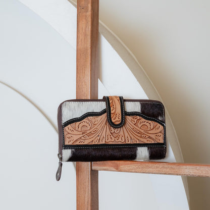 Western Cowhide Tooled Leather Clutch