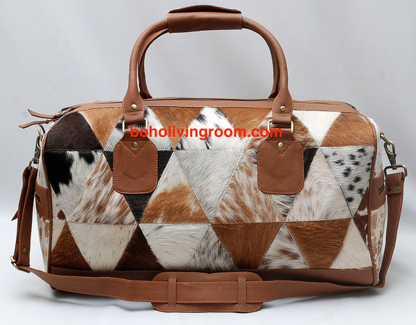 Real Cowhide Patchwork Overnight Bag