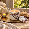 White Marble Candle Jar with Matching Lid and Natural Red Veining
